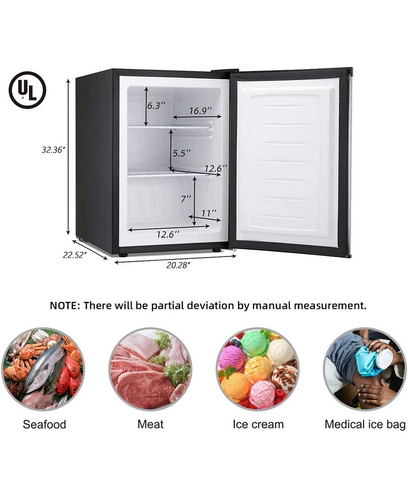 Cowsar Upright Freezer 3.0 Cu.ft, Compact Mini Freezer with Reversible Single Door, Temperature Control, Removable Shelves, Small freezer Stainless St