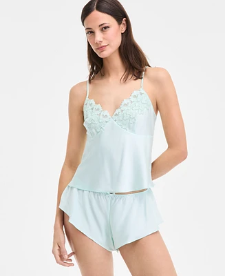 I.n.c. International Concepts Women's Lace-Trim Satin Cami Flutter Short Set, Exclusively at Macy's