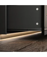 Tv stand with 4 drawers, media console with light strip, entertainment center in black wood