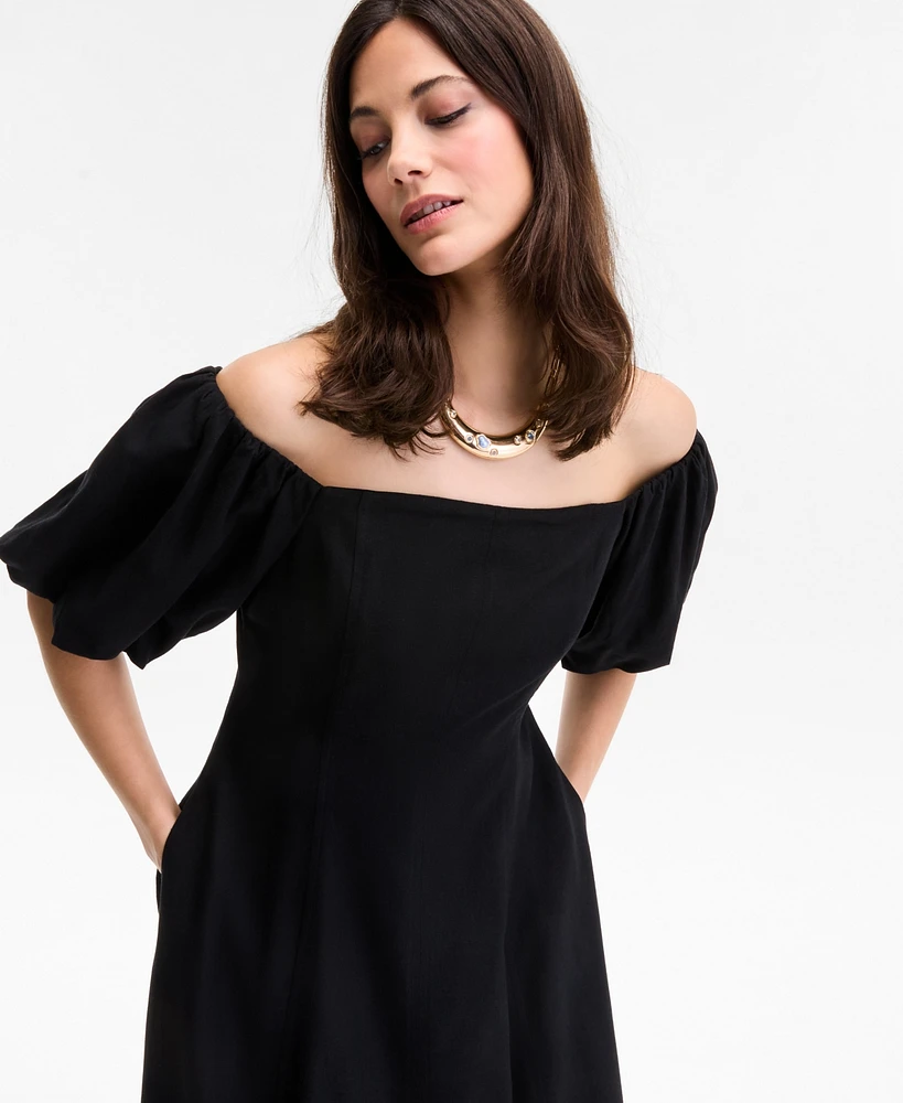 I.n.c. International Concepts Women's On/Off-The-Shoulder Puff-Sleeve Midi Dress, Exclusively at Macy's
