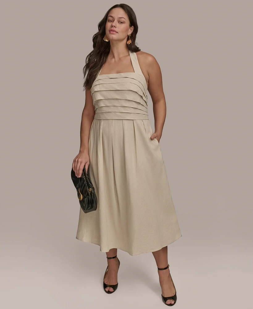 Donna Karan New York Plus Pleated-Bodice Halter Neck Midi Dress