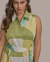 Donna Karan New York Plus Size Printed Tie-Waist Sleeveless Shirtdress
