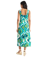 Maggy London Women's Printed Double-Strap V-Neck Midi Dress
