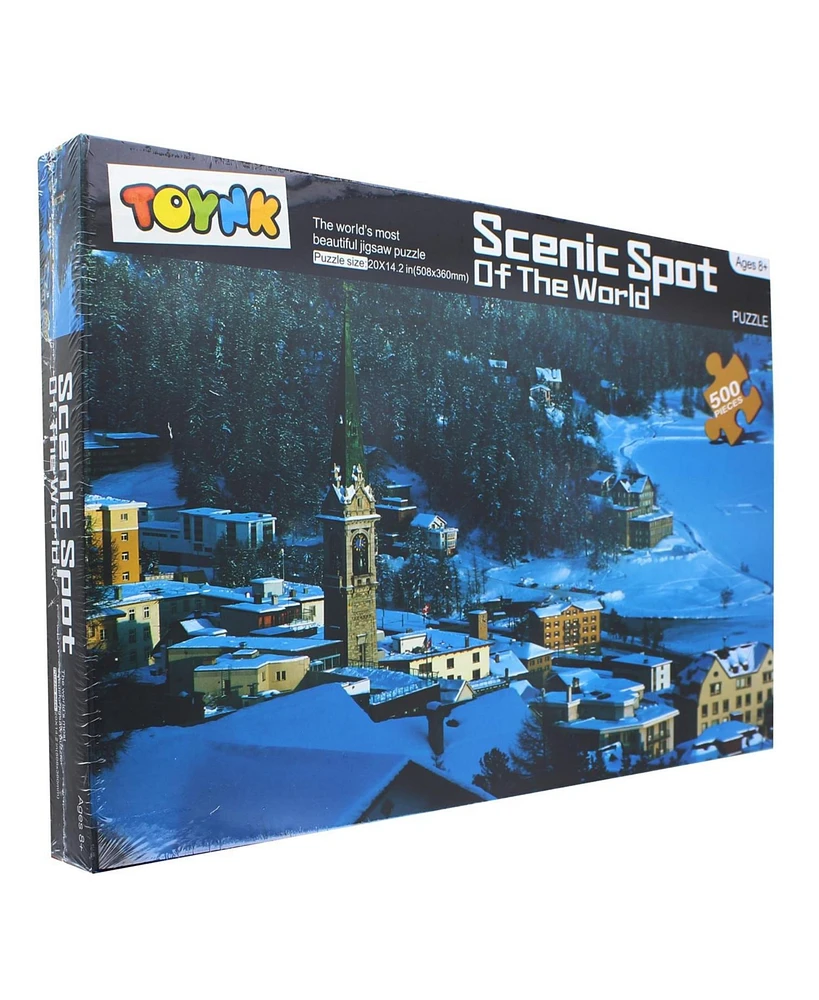 Scenic Spot of the World Snowy Town 500 Piece Jigsaw Puzzle