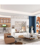 Tv stand with bookshelf and 10 cabinet doors, multi-purpose media console, entertainment center in white wood