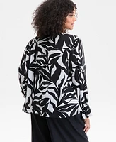 I.n.c. International Concepts Plus Leaf-Print Bell-Sleeve Top, Exclusively at Macy's
