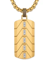 Esquire Men's Jewelry Diamond Chevron Dog Tag 22" Pendant Necklace (1/20 ct. t.w.) in Black & Gold-Tone Ion Plated Stainless Steel, Exclusively at Mac
