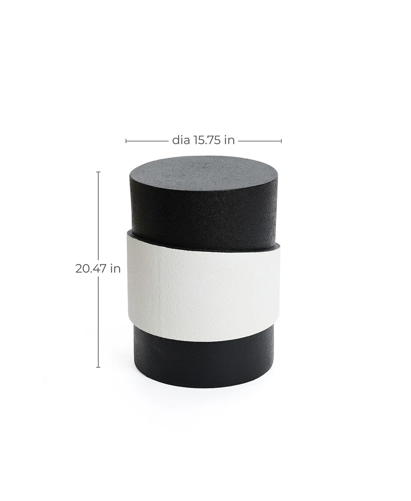 LuxenHome Modern Black and White Metal Round Side Table
