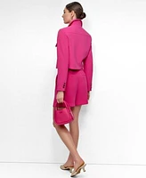 Dkny Womens Aero Crepe Button Front Cropped Jacket Floral Sweater Knit Tank Aero Crepe High Rise Pleated Shorts