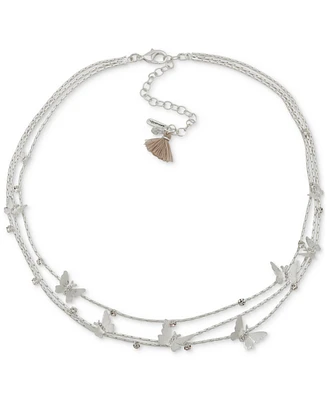 lonna & lilly's Silver-Tone Crystal Butterfly Three-Row Necklace, 17-1/2" + 3" extender