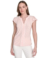 Tommy Hilfiger Women's Dot-Print Flutter-Sleeve Blouse