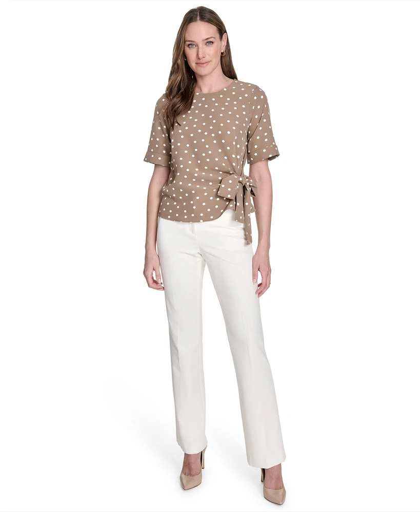 Tommy Hilfiger Women's Dot-Print Tie-Waist Short-Sleeve Top