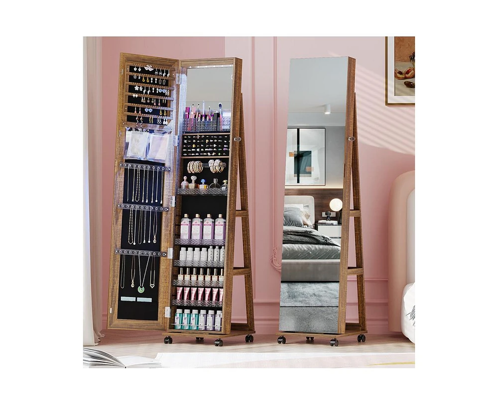 Vlsrka Led Jewelry Mirror Cabinet with Lights, Lock, and Rotating Function