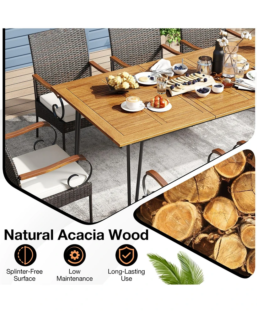 Gymax 9 Pcs Outdoor Patio Dining Set Acacia Wood Square & Table Armchairs Set of 8