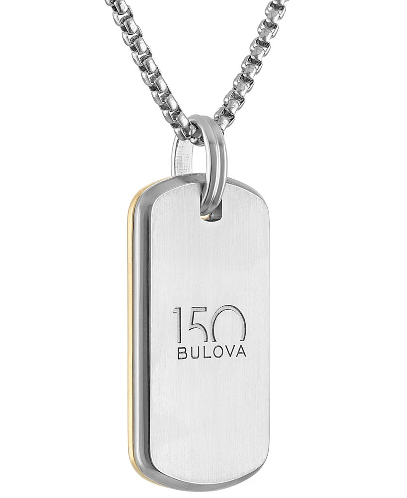 Bulova Men's 150th Anniversary American Flag Two-Tone Stainless Steel Dog Tag Pendant 24" Necklace