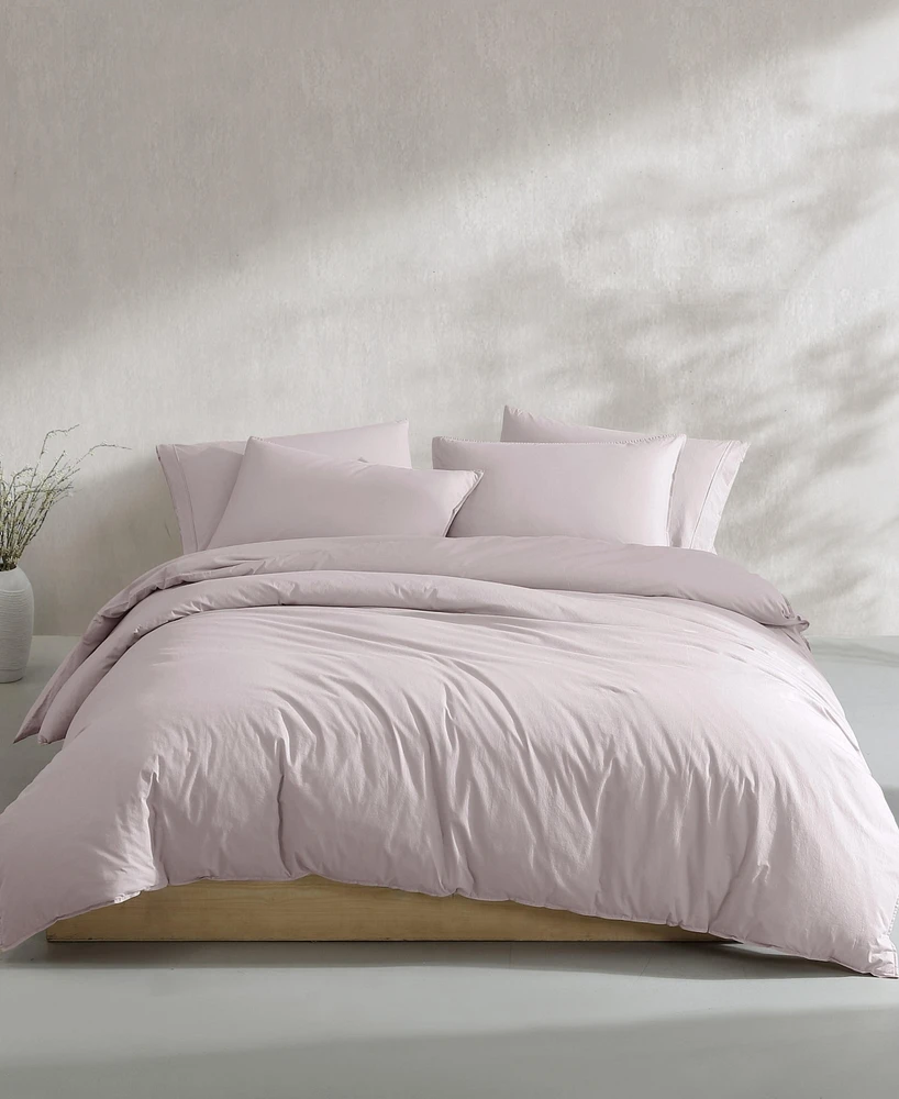 Calvin Klein Washed Percale Cotton Solid 3 Piece Comforter Set