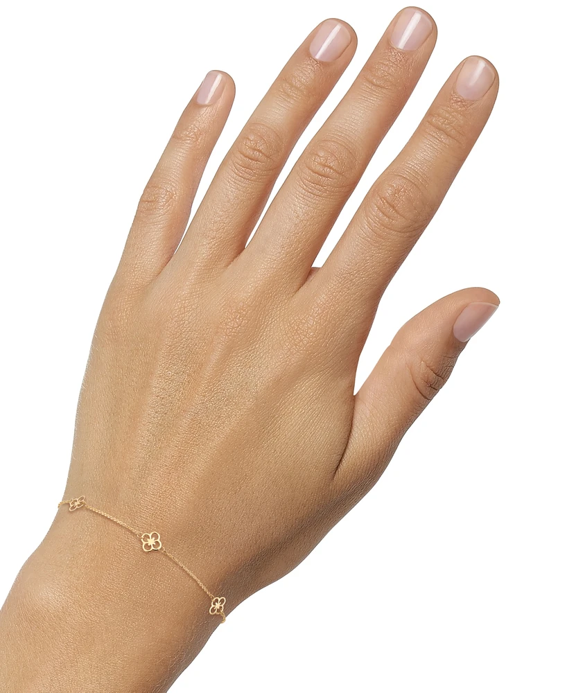 Polished Openwork Clover Station Link Bracelet in 10k Gold