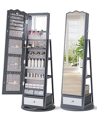 Vlsrka 60° Rotating Full-Length Mirror Jewelry Cabinet with Lights