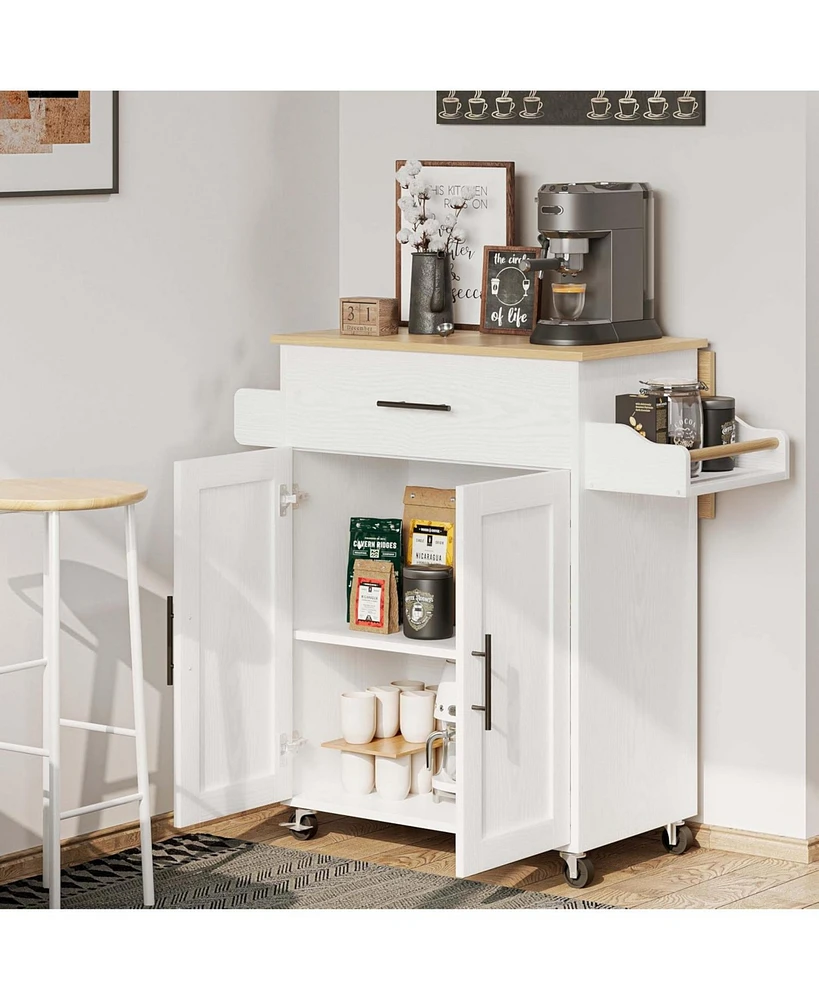 Rolling Kitchen Island Table with Drop Leaf Storage Cabinet, Drawer