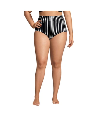 Lands' End Women's Ruched High Waisted Full Coverage Bikini Bottoms