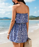 Cupshe Women's Indigo Breeze Floral Mini Beach Dress