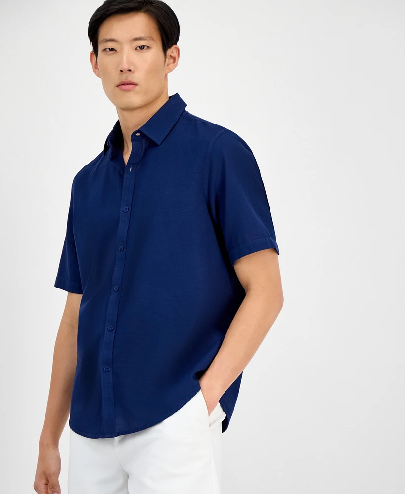 Alfani Men's Short-Sleeve Solid Textured Shirt, Created for Macy's