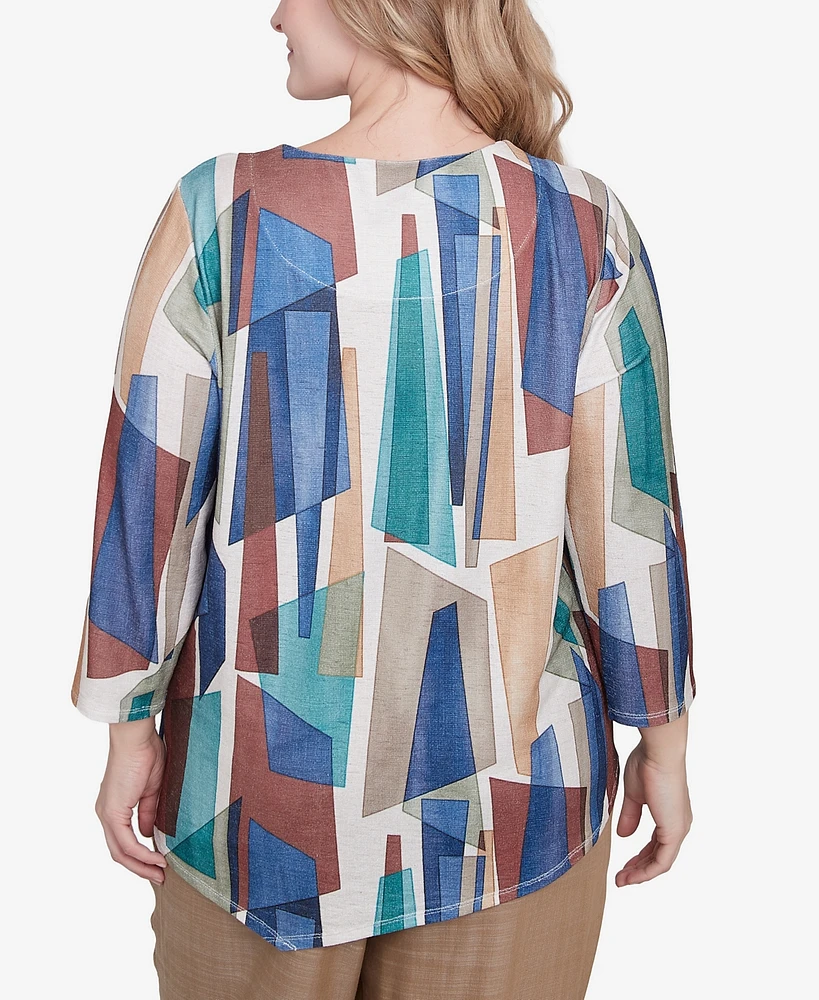 Alfred Dunner Plus Summer Solstice Abstract Stained Glass Crew Neck Top