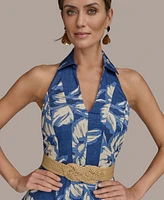 Donna Karan New York Women's Halter Belted Floral Print Midi Dress