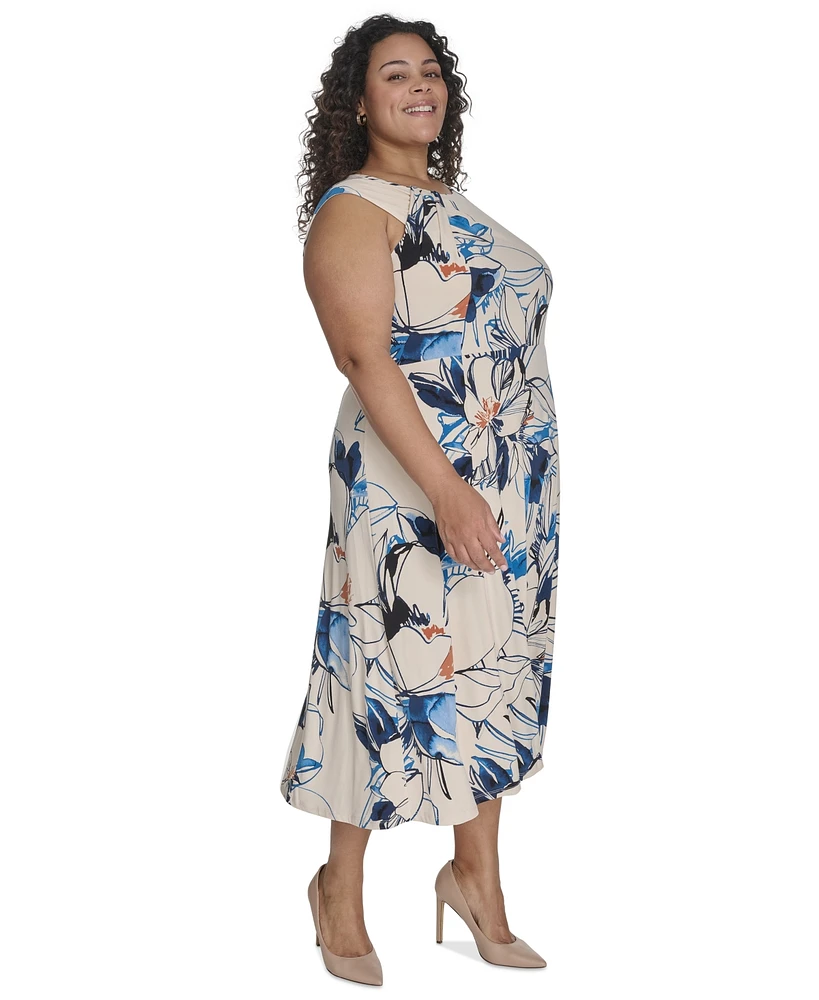 Calvin Klein Plus Asymmetric-Accent Midi Dress