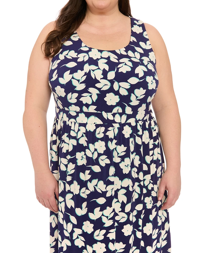 London Times Plus Scoop-Neck Sleeveless Maxi Dress