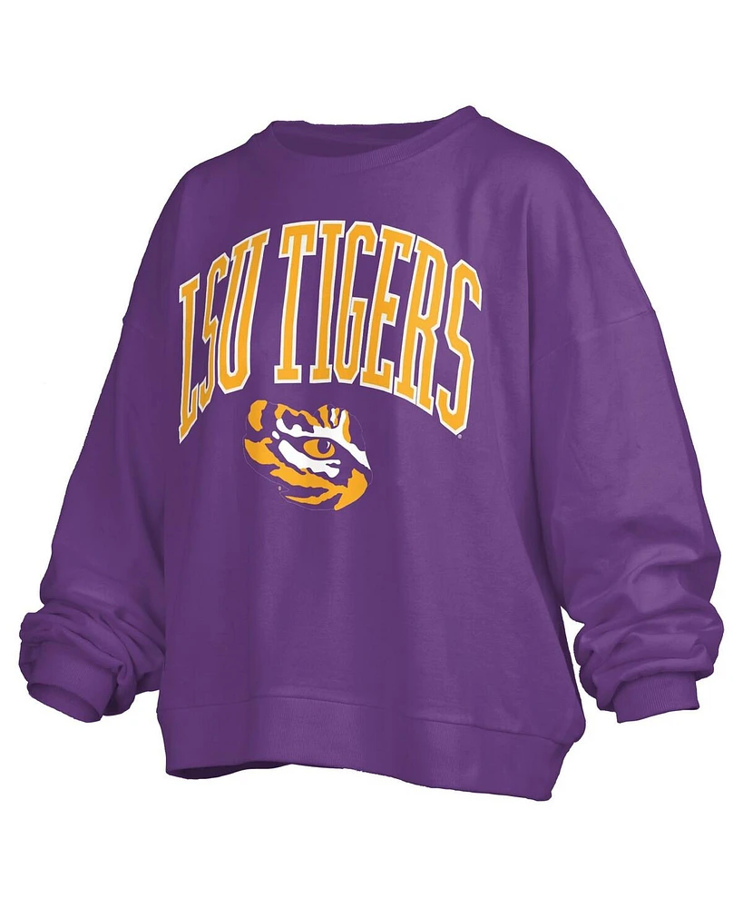 Pressbox Women's Purple Lsu Tigers Janise Arch Over Logo Waist Length Oversized Pullover Sweatshirt