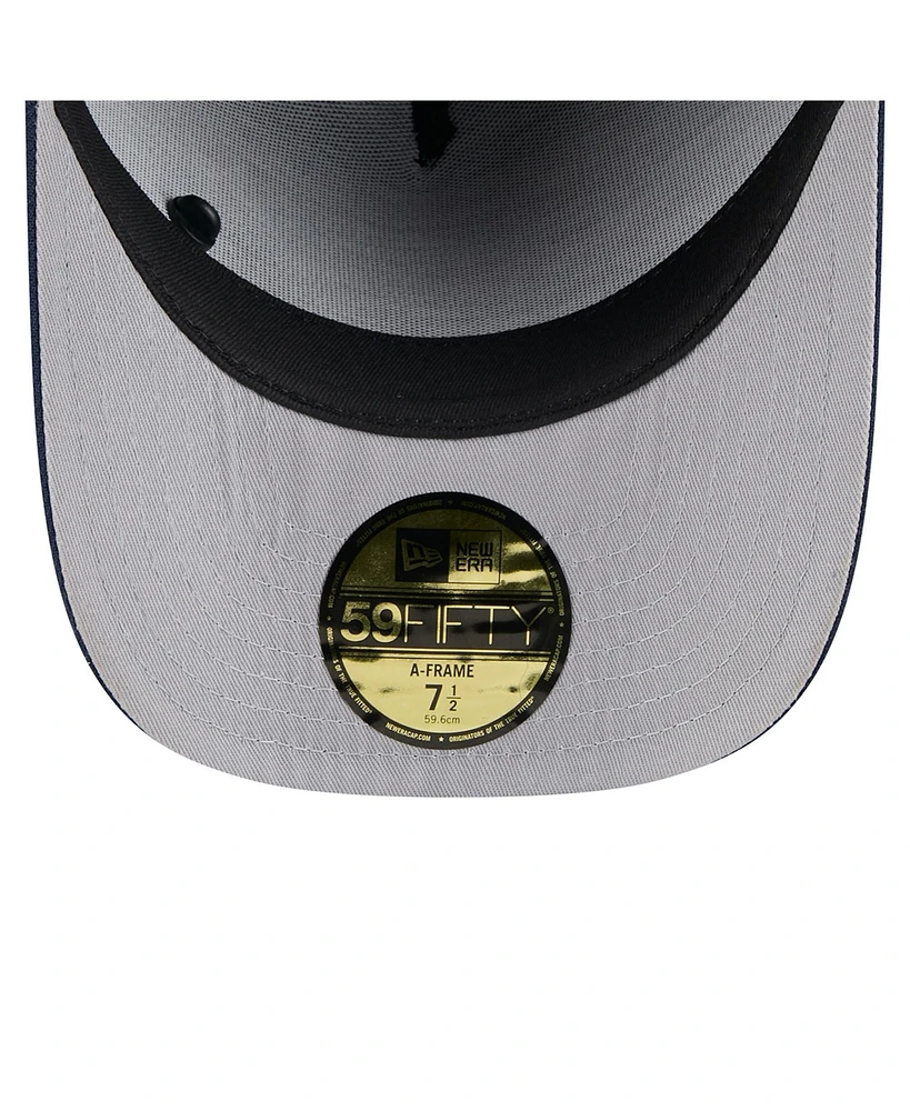 New Era Men's Black/Navy England Patriots 2025 Nfl Draft On Stage A-Frame 59FIFTY Fitted Hat
