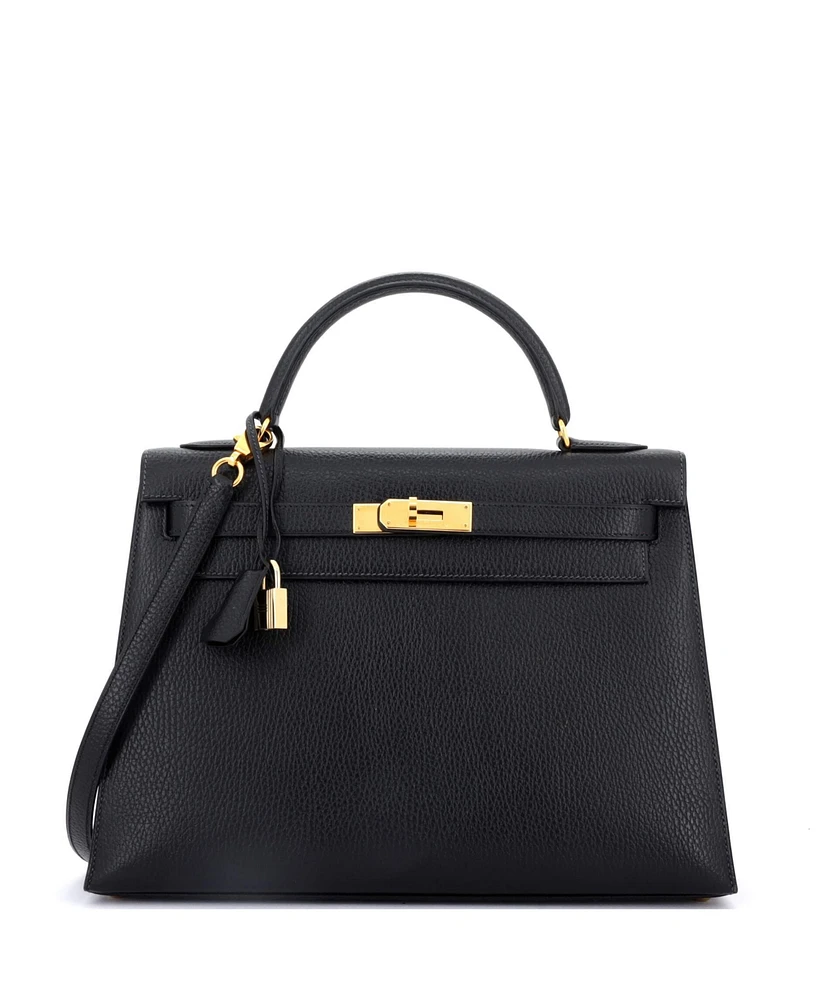 Pre-Owned Hermes Kelly 32 Handbag Black Ardennes with Gold Hardware