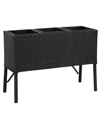 3-Section Wicker Raised Planter Bed for Indoor or Outdoor Use - Black