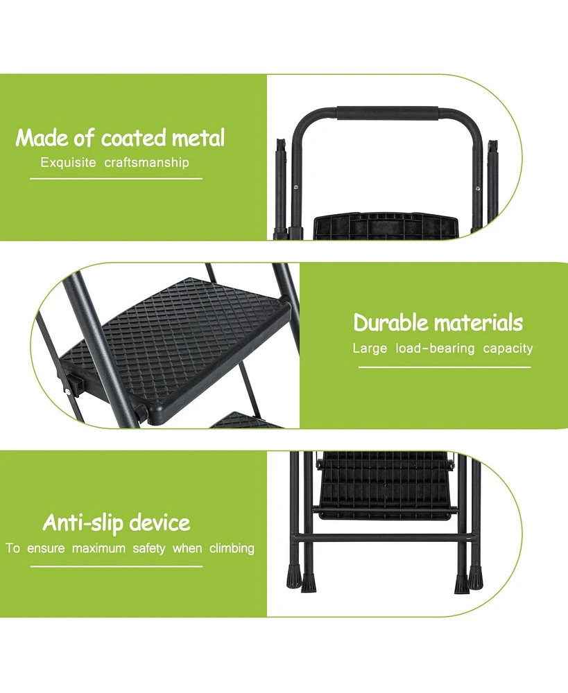 4-Step Steel Folding Step Stool Ladder with Wide Anti Slip Pedal and Safety Handle