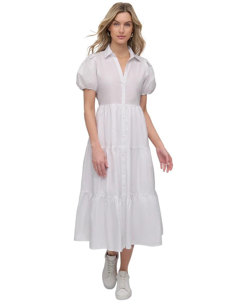 Dkny Women's Puffed-Sleeve Tiered Shirtdress