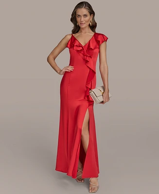 Donna Karan New York Women's Ruffle-v-Neck Sleeveless Gown