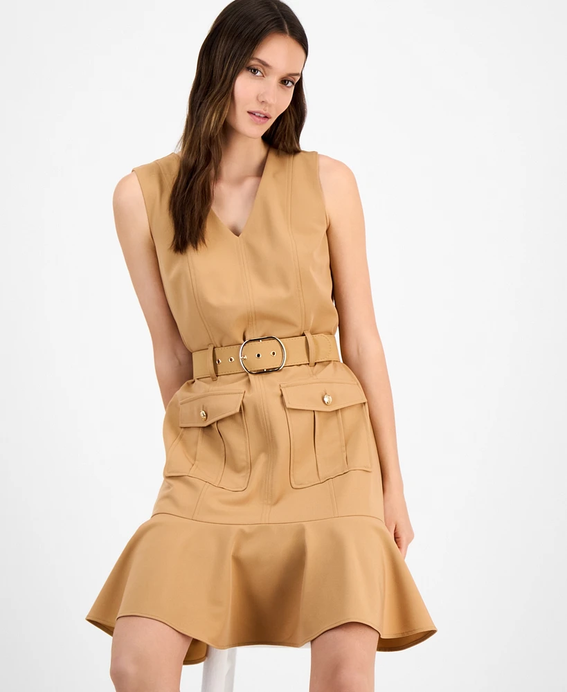 Tahari Asl Women's Belted Sleeveless Fit & Flare Dress