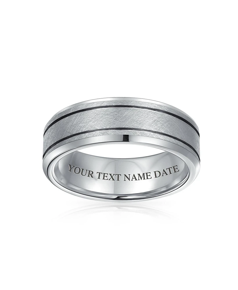 Bling Jewelry Wide Silver Tone Double Grooved Brushed Matte Titanium Band Ring Comfort Fit
