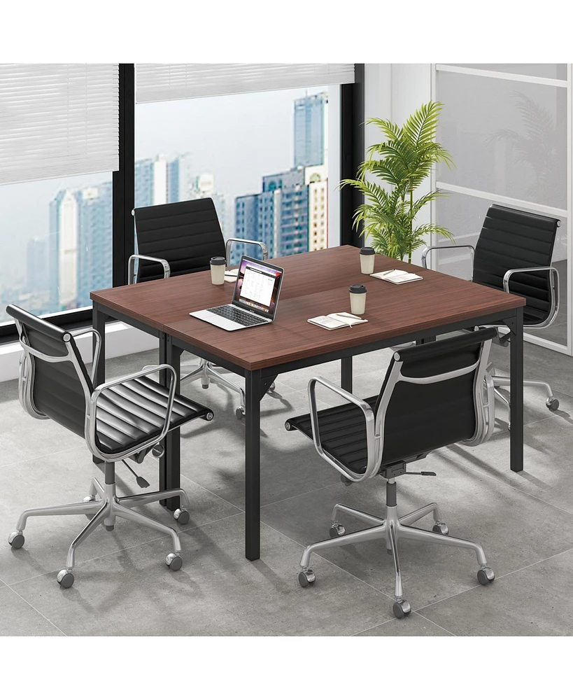 55 Inch Conference Table with Heavy-duty Metal Frame-Brown
