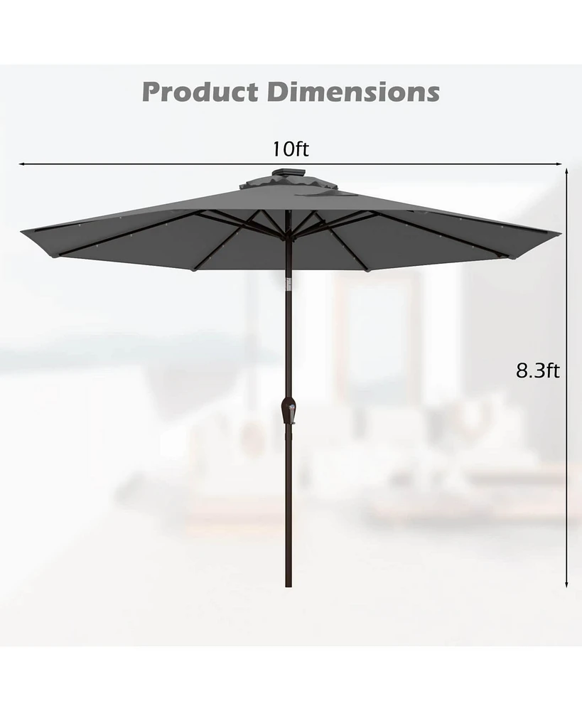 Gymax 10FT Solar Umbrella Led Market Steel Tilt w/ Crank Patio