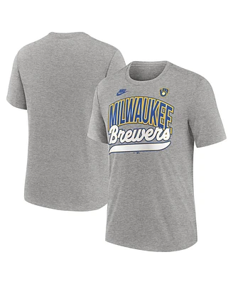 Nike Men's Heather Gray Milwaukee Brewers Cooperstown Collection Retro Tri-Blend T-Shirt