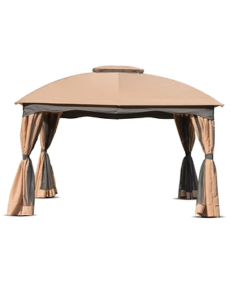 Slickblue Patio Steel Gazebo with Double Vented Canopy and Mesh Sides