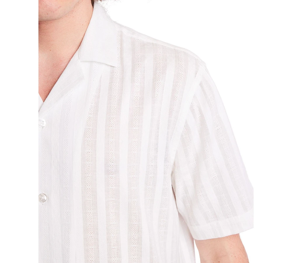 Paisley & Gray Men's Slim Fit Short Sleeve Textured Stripe Button Front Camp Shirt