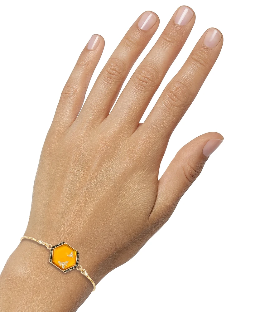 Amber & Marcasite Polygon Bee Bolo Bracelet in 18k Gold-Plated Sterling Silver