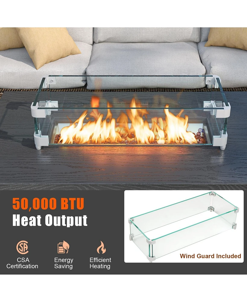50000 Btu ropane Gas Fire Pit Table with Wind Guard and Glass Rocks