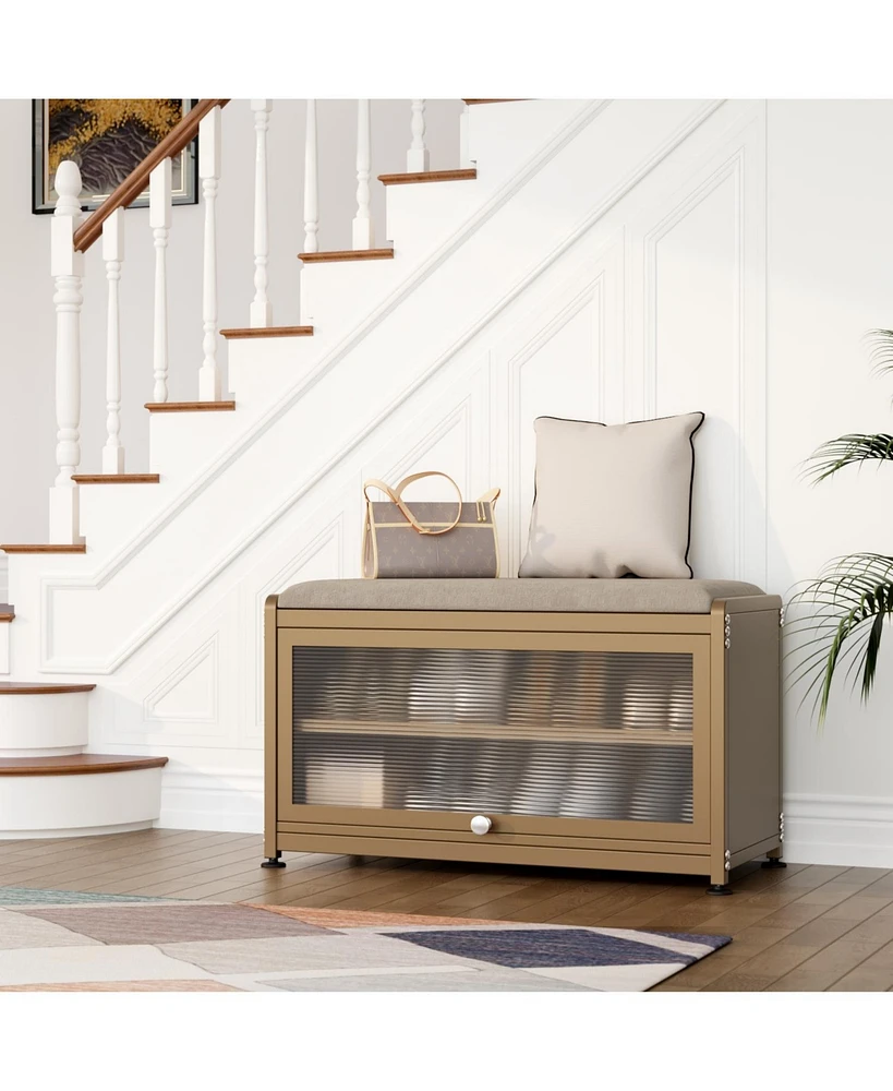 Shoe Bench with Storage,Shoe Rack for Entryway,Metal Seating, Organizer Cabinet, Metal Storage Hallway