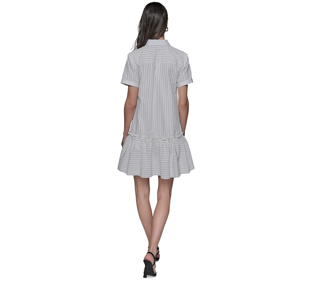 Karl Lagerfeld Paris Women's Embellished Shirred Shirtdress With Spread Collar
