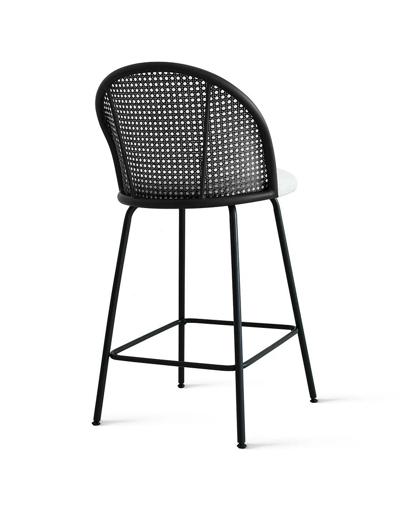 Set of 2 Rattan Back Counter Stools, Modern Boucle Bar Stools with Metal Legs for Kitchen Island-Maison