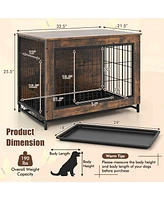 Dog Crate Furniture with Double Lockable Doors and Removable Pull-Out Tray